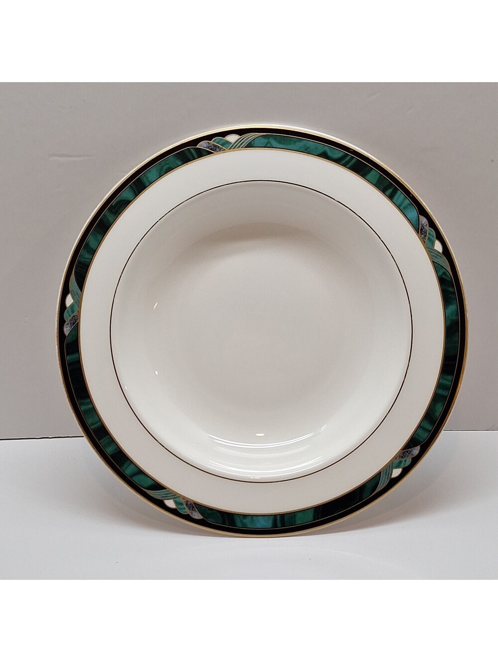 Kelly by Lenox Rim Soup / Pasta Bowl Bone China 8 3/8 in Green Gold Trim